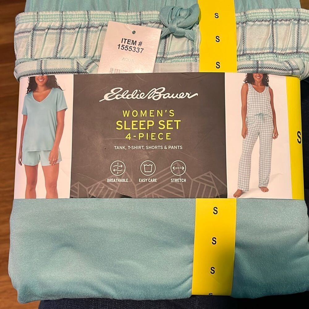 Eddie Bauer Women's Stretch Breathable 4 Piece Sleep Set/Pajamas Aqua Size S
